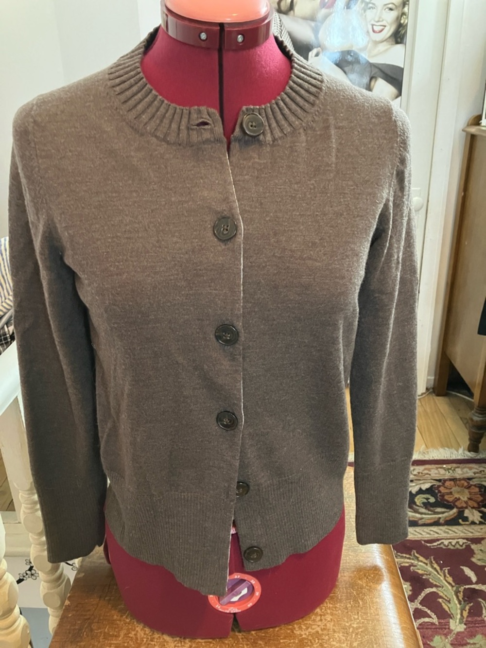 Banana Republic Brown Button-Front Crewneck Cardigan merino wool